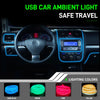 Flexible USB LED neon strips providing ambient lighting for a car interior dashboard and steering wheel.