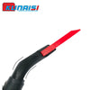 A black automotive film application tool with a red scraping blade.