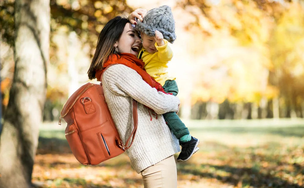Leather-Look 20L Diaper Backpack with Stroller Straps