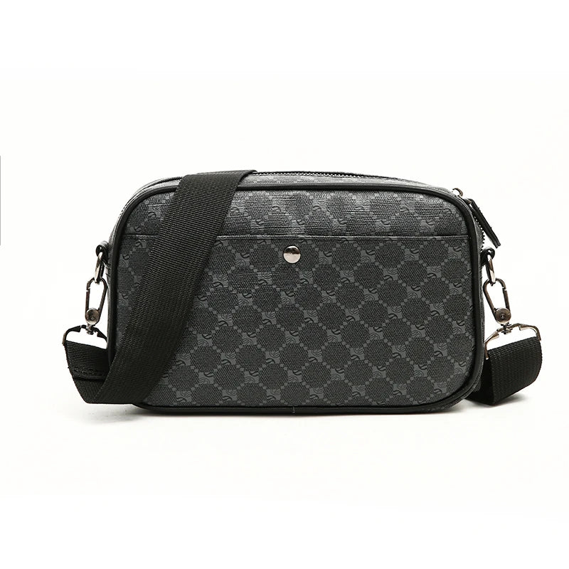Men's Casual PU Leather Shoulder Bag with Zipper Pockets