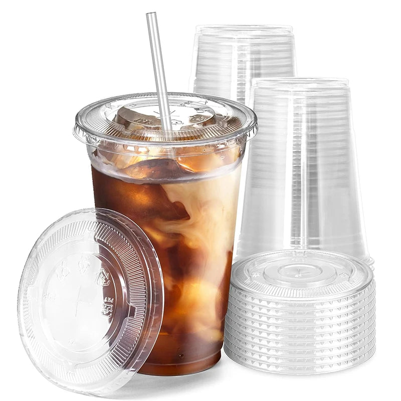 Disposable Plastic Cups with Lids (50-Pack)