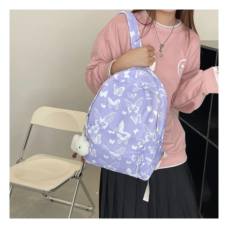 Butterfly Print Canvas Backpack for Women