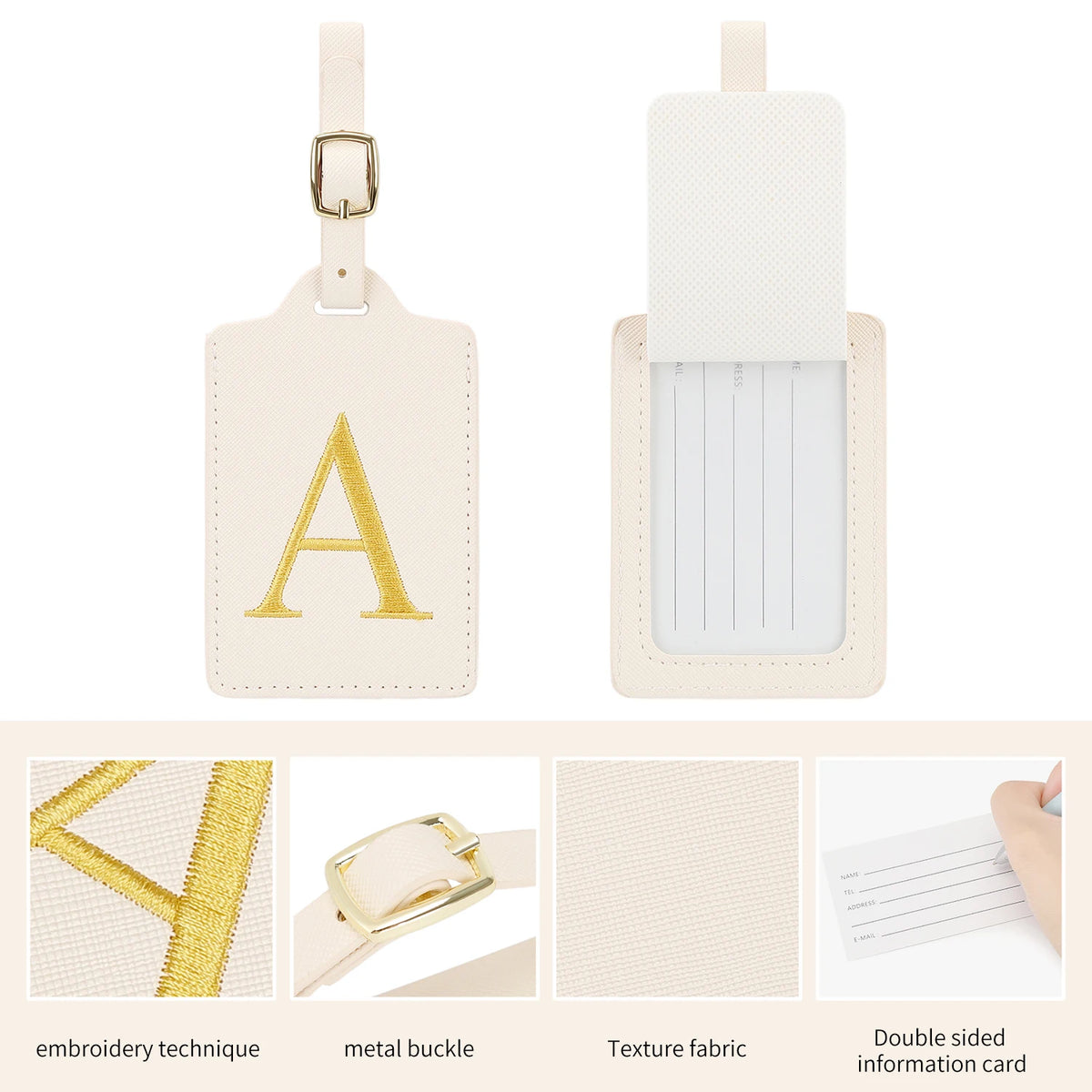 Personalized Embroidered Leather Luggage Tag with Letter Initial