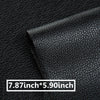 A close-up of a black leather material showing a textured surface and a folded patch measuring 7.87 inches by 5.90 inches.