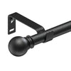 Matte black decorative curtain rod with a spherical finial and mounting bracket