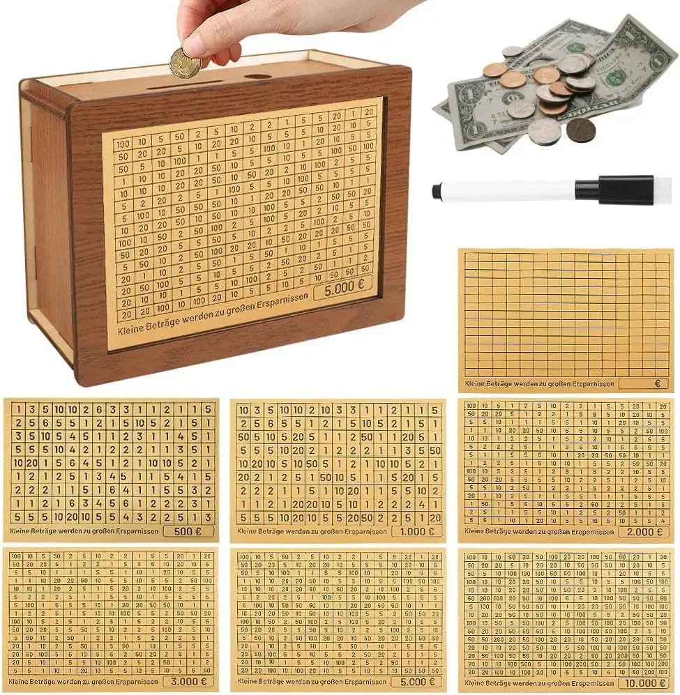 Wooden Money Saving Box with Built-in Coin Counter