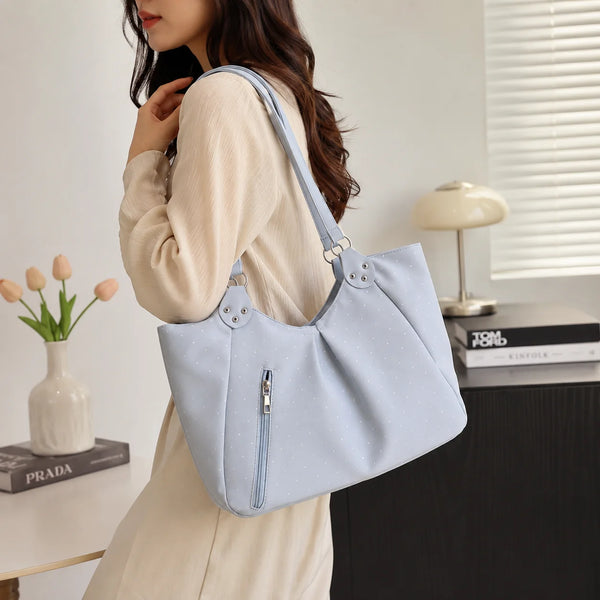 Polka Dot Shoulder Tote Bag with Adjustable Strap