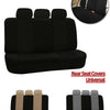 Black and beige universal rear bench seat covers for vehicles.