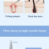 Stainless steel acne and blackhead removal tool set with various precision tweezers and clamps