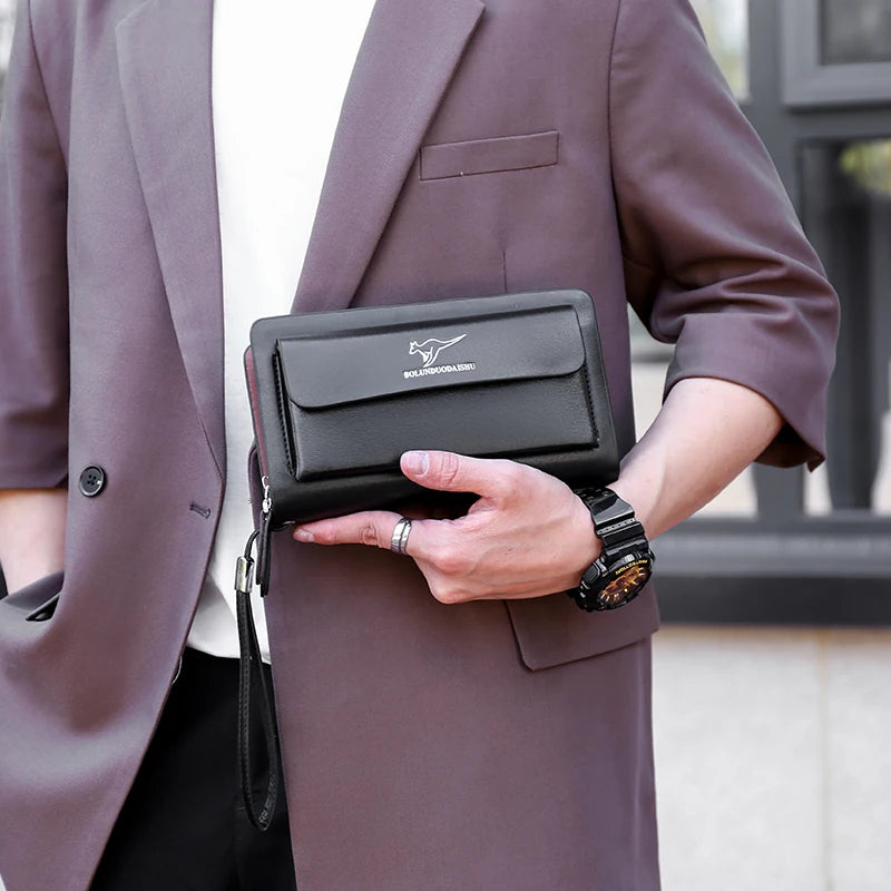 Men's Leather Clutch Wallet with Phone Pocket