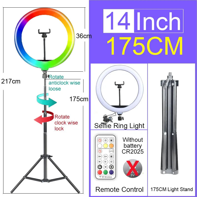 Adjustable ring light with tripod and phone holder for streaming and video calls