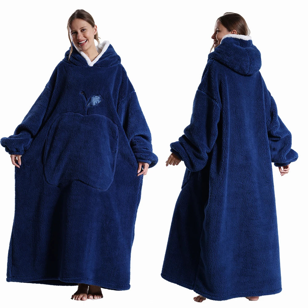 Oversized Wearable Fleece Blanket Hoodie with Sleeves