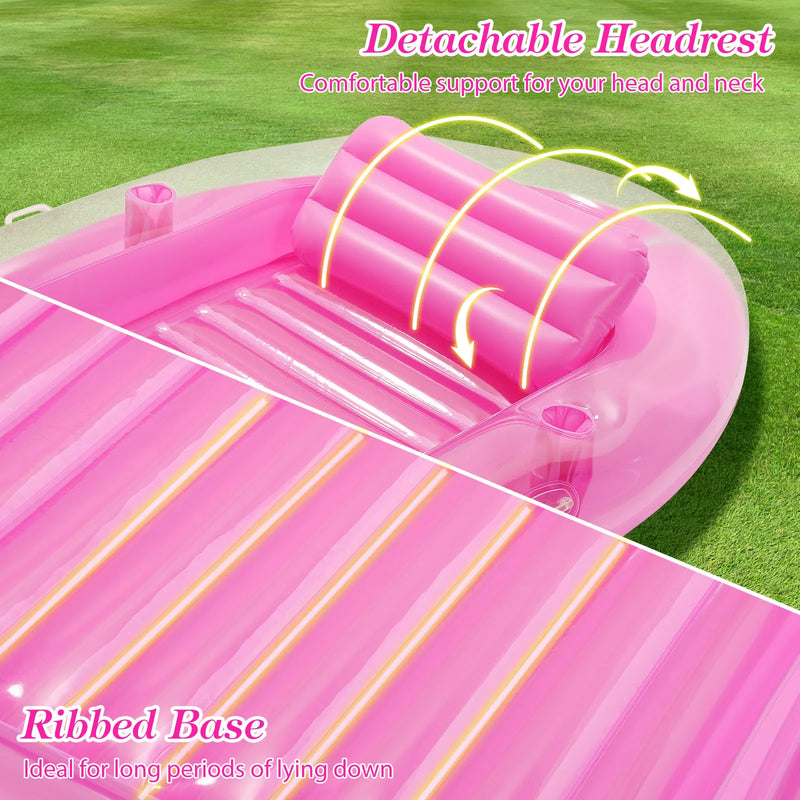 Inflatable Tanning Pool Lounger with Ice Bar & Cup Holders
