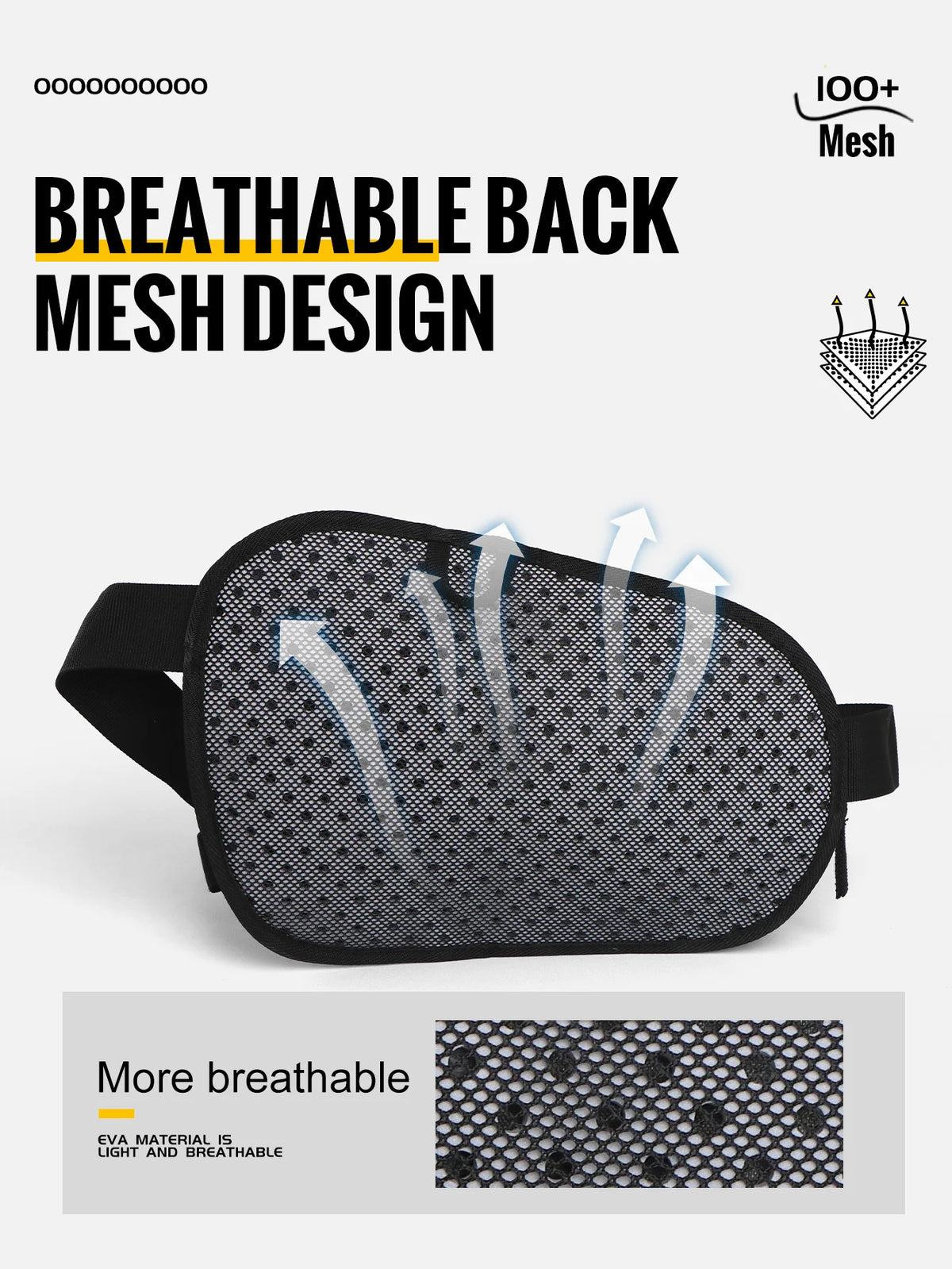 A black breathable mesh design for a sports fanny pack with adjustable straps.