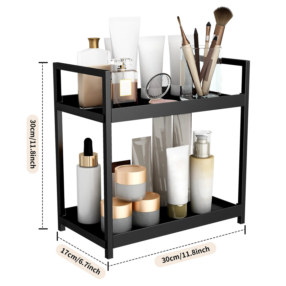 2-Tier Metal Desktop Organizer Rack for Cosmetics, Office Supplies & Bathroom Essentials