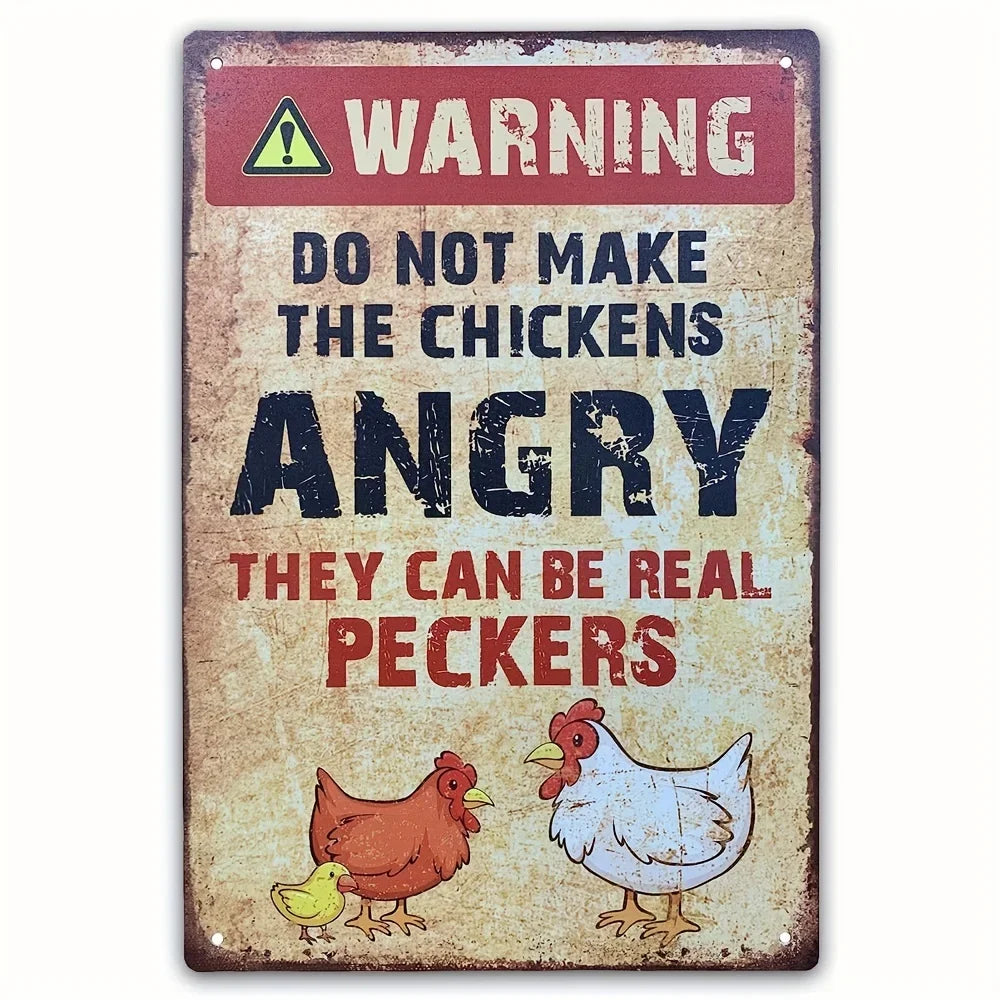 Retro Funny Chicken Farm Metal Sign for Kitchen and Coop