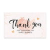 A greeting card design with the text Thank you for supporting my small business in elegant script and watercolor pink accents