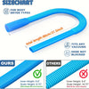 Blue flexible dryer vent cleaning hose with elastic connector designed for most dryer types.