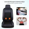 Black car seat cushion with massage features for lower back relief and fatigue.