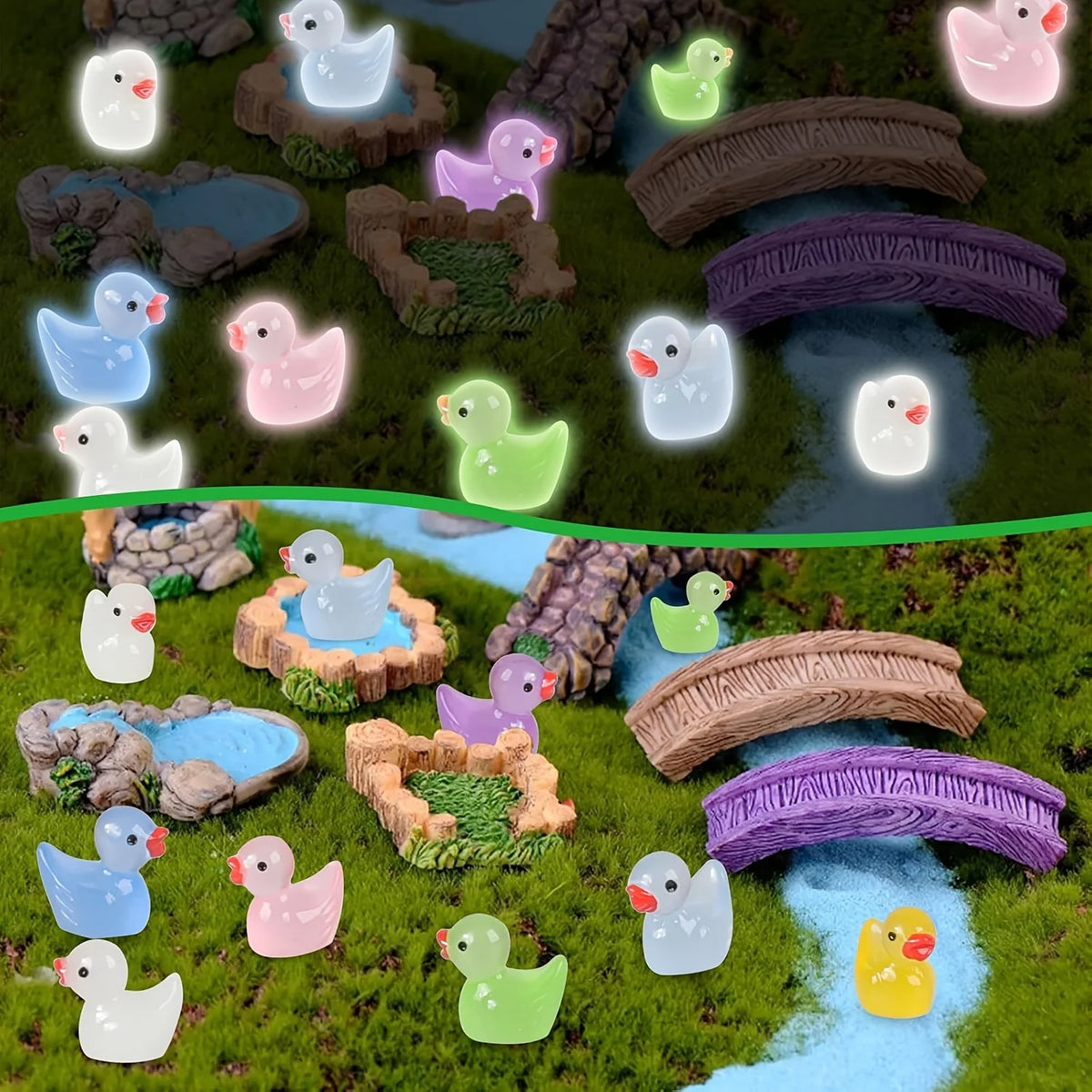 Glow-in-the-Dark Mini Duck Figurines for Garden & Décor