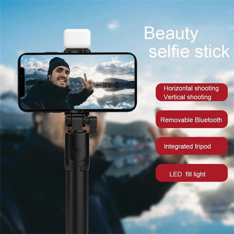 Palo Selfie con Trípode Bluetooth Portátil y Luz de Relleno