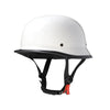 White lightweight half helmet with a black visor and attached goggles for motorcycle or scooter riders