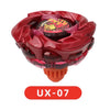 A red metal spinning top battle toy with a launcher and a yellow dragon design.