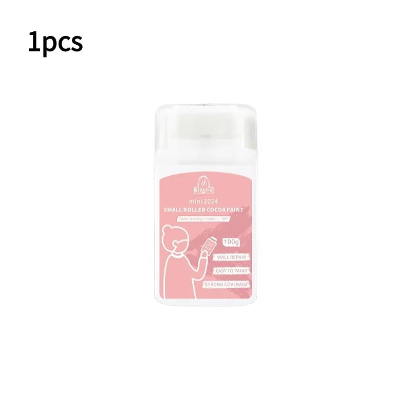 A small white plastic container of Wall Repair roller with quick-dry latex paint.