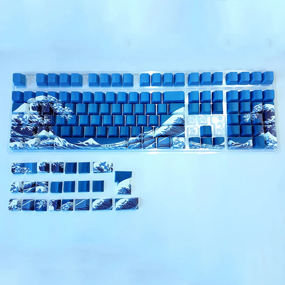 Ukiyo-e Art PBT Keycaps with Side-Engraved Translucent Design
