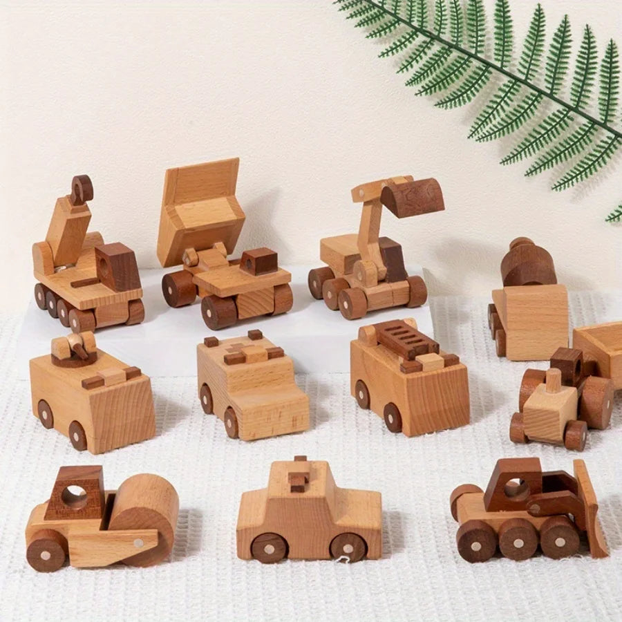 Wooden Engineering Vehicle Toy Set (11 Pieces)