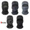 A set of five black and gray stretchy breathable balaclava caps shown in various folds and angles.