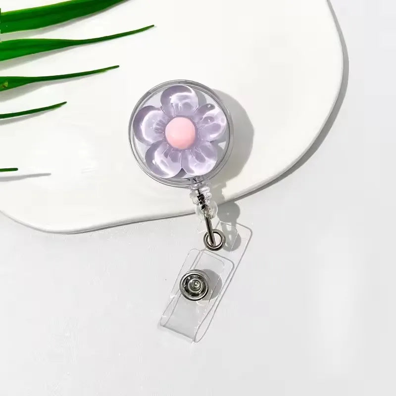 Floral Retractable Badge Reel with Clear ID Holder