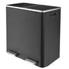 A dark gray dual compartment recycling trash can with a silver trim and soft-close lid.