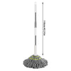 A long, white hands-free self-wringing spin mop with a gray rotating head and yellow accents.