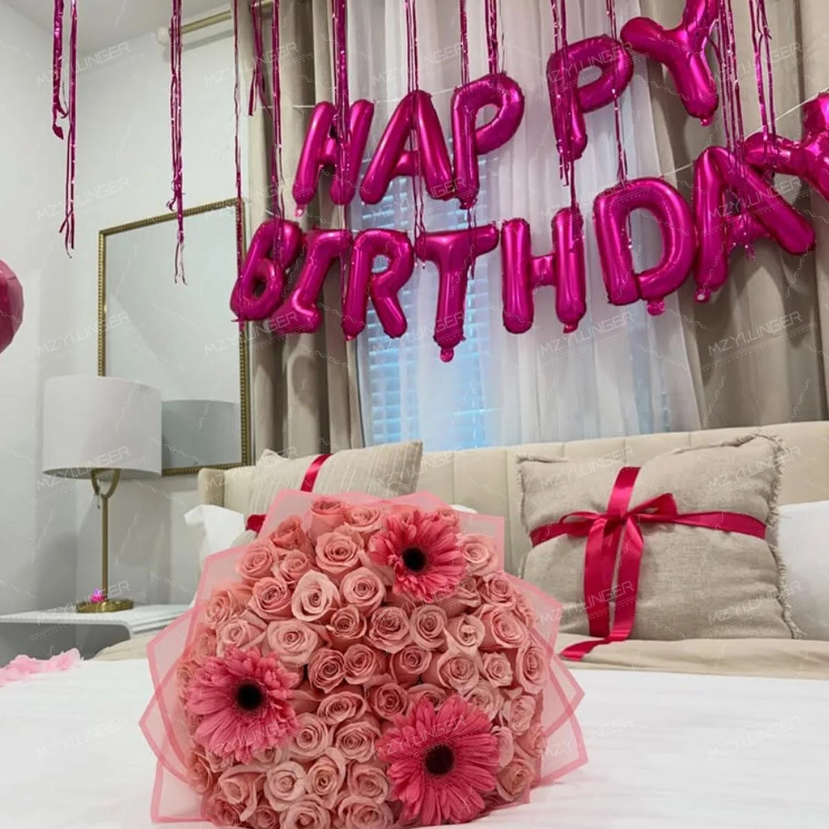 Pink Heart Happy Birthday Balloon Set