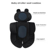 Black baby stroller seat cushion with separate head protection, body protection, and leg support pads.