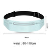 A light blue, ultra-thin waterproof running waist pack with a black strap shown flat.