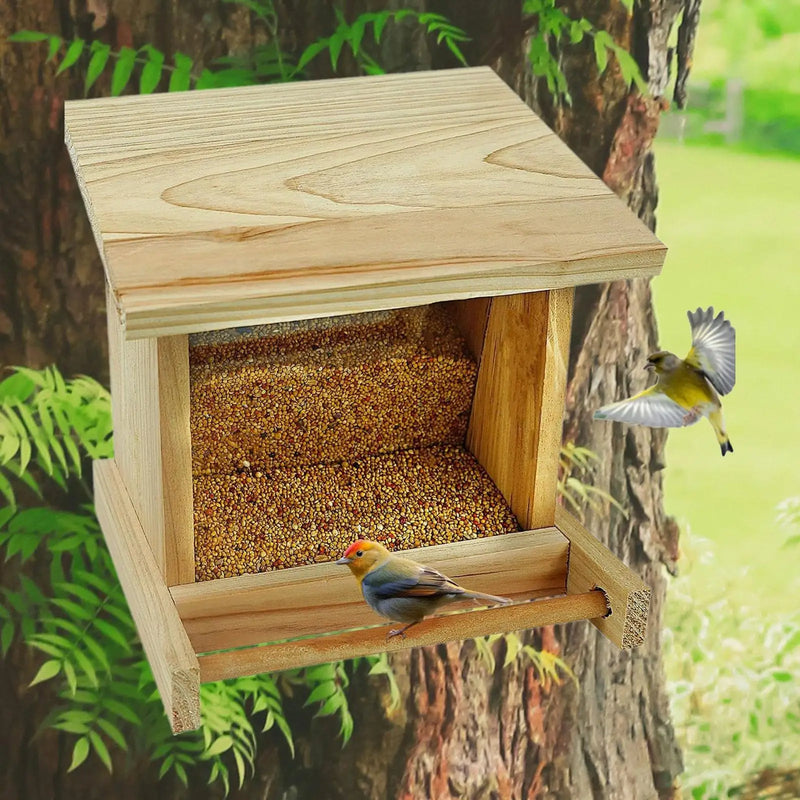 Rustic Wooden Bird Feeder with Clear Viewing Window