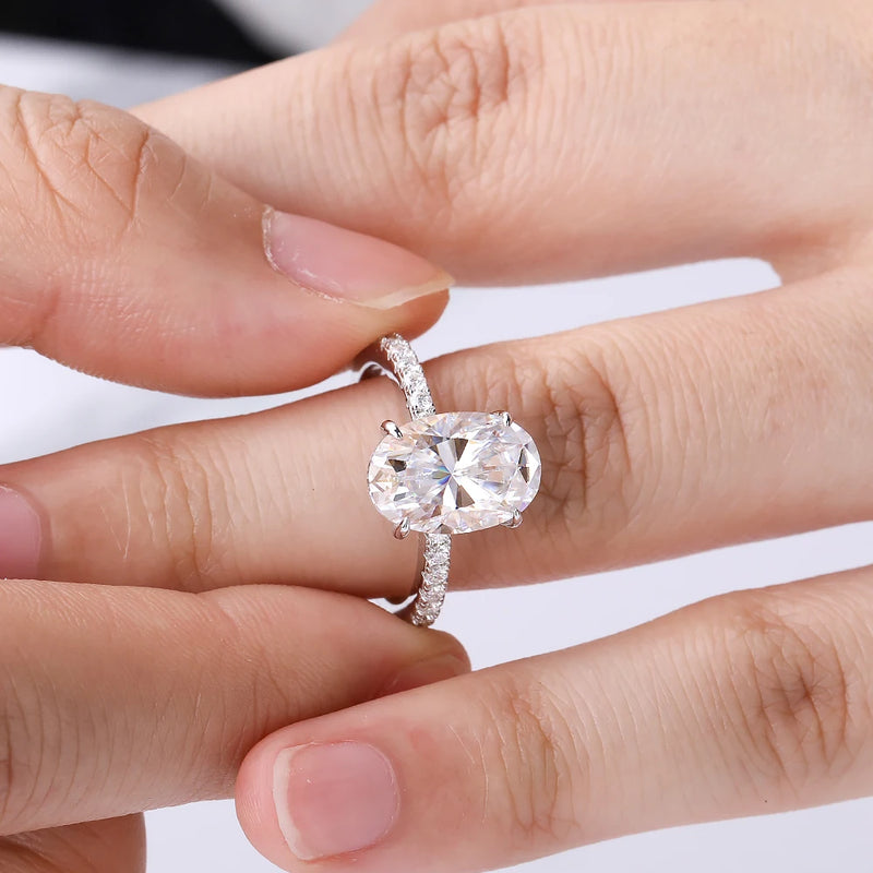 4.5ct Oval Moissanite Engagement Ring with Hidden Halo