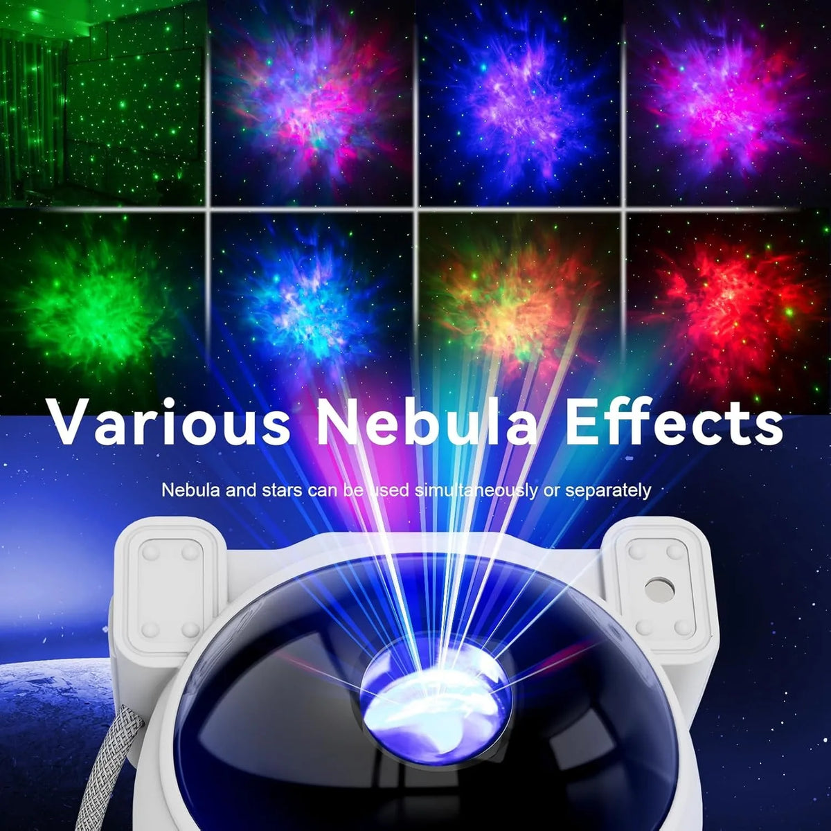 Astronaut space projector night light displaying various colorful nebula effects