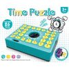 A blue Time Puzzle game featuring yellow shapes and a timer, designed for kids aged 3 plus.