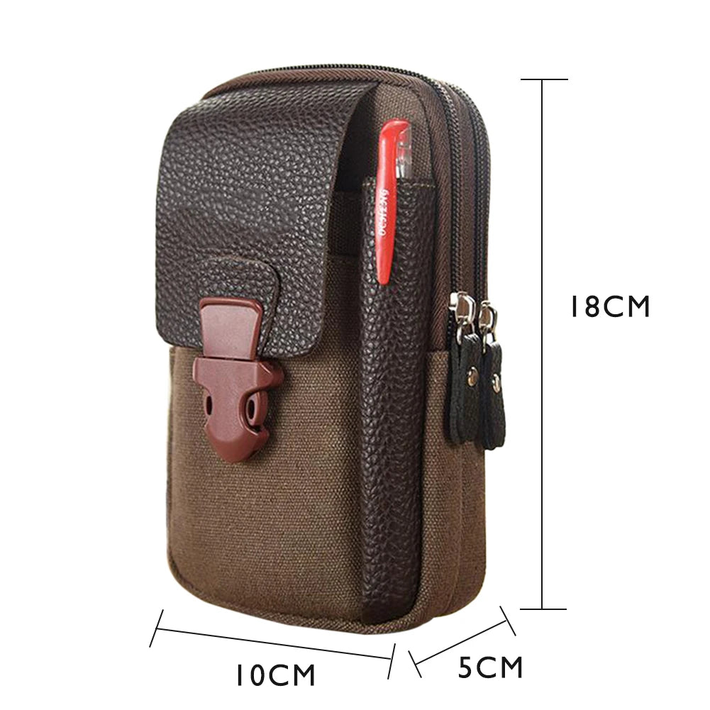 A brown vintage genuine cowhide leather crossbody sling bag with a zipper and attached leather straps.