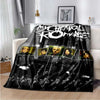 A black fleece throw blanket featuring the My Chemical Romance band logo and imagery.