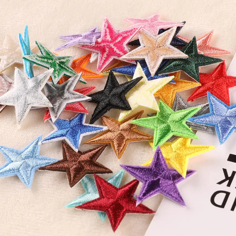 20-Piece Star Embroidery Patches with Iron-On Adhesive