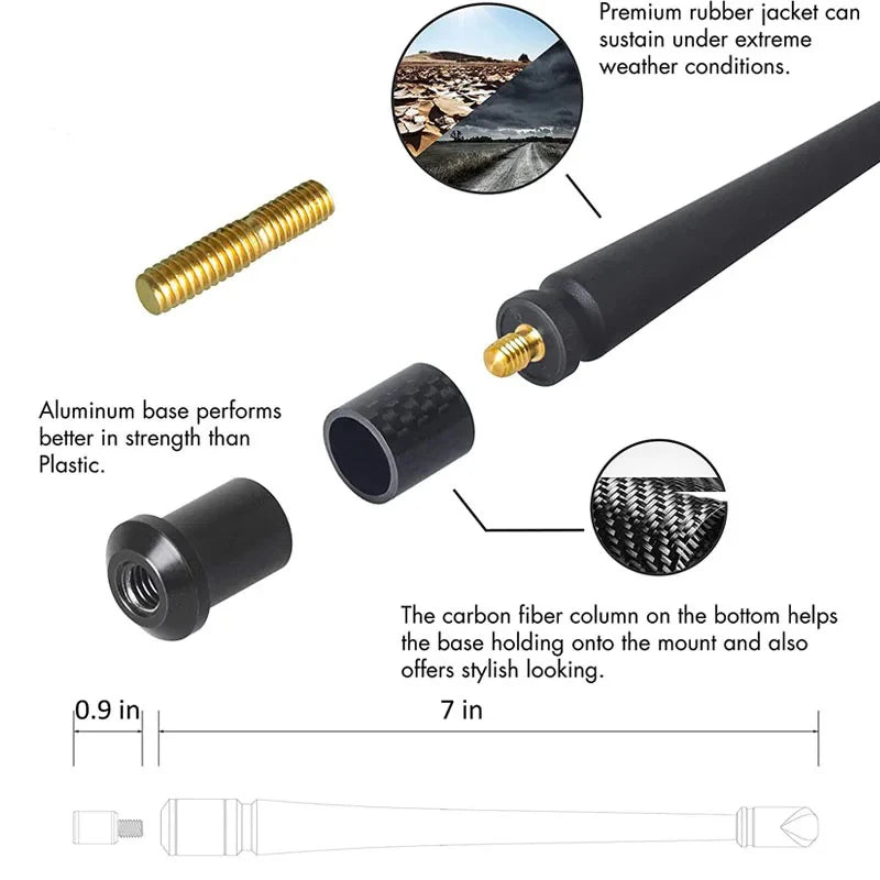 Flexible Rubber Antenna for Ford F-150, Jeep Wrangler & Harley Davidson