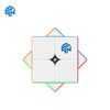 A white GAN 251 M Pro magnetic speed cube is shown with its orange and green packaging elements.