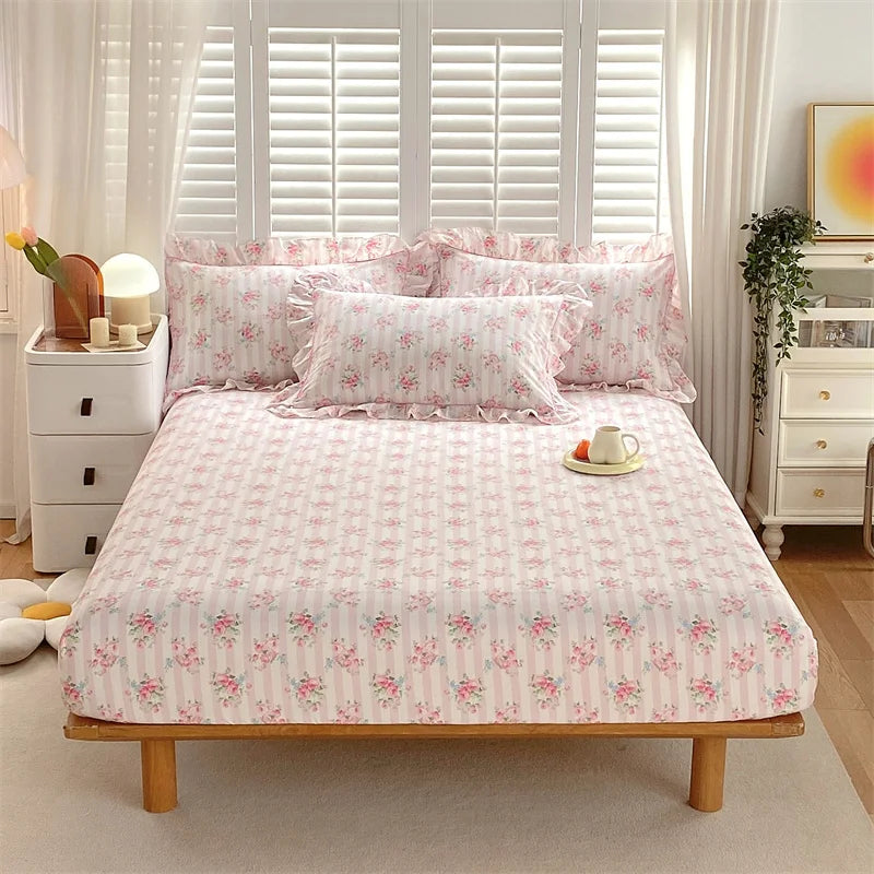 Floral 100% Cotton Fitted Sheet with Elastic Edges