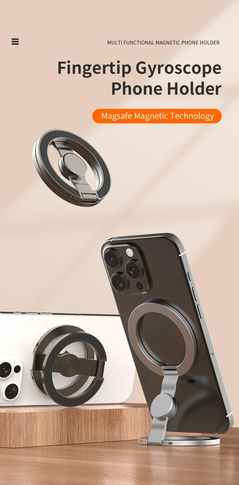 Foldable Magnetic Phone Stand with 360° Rotation