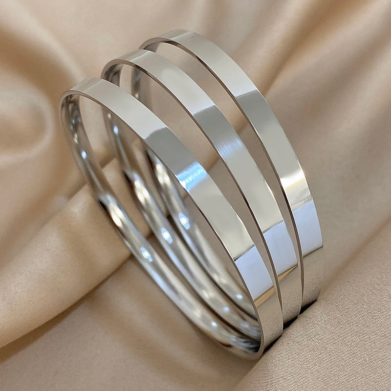 Glossy Gold-Plated Stainless Steel Bangle Bracelets