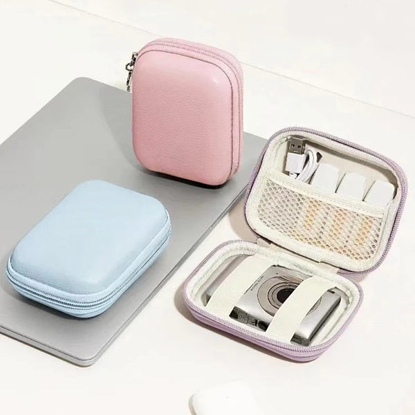 Portable Leather Cable Organizer Travel Pouch